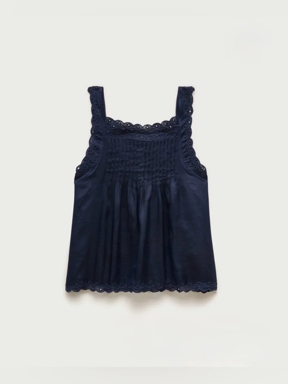 J.Crew. Scallop-trim tank top in ramie.Navy blue. XXS. New without tags.